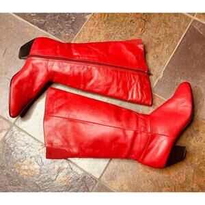 Scruples Red Leather Women's Knee-High Boots (K54)